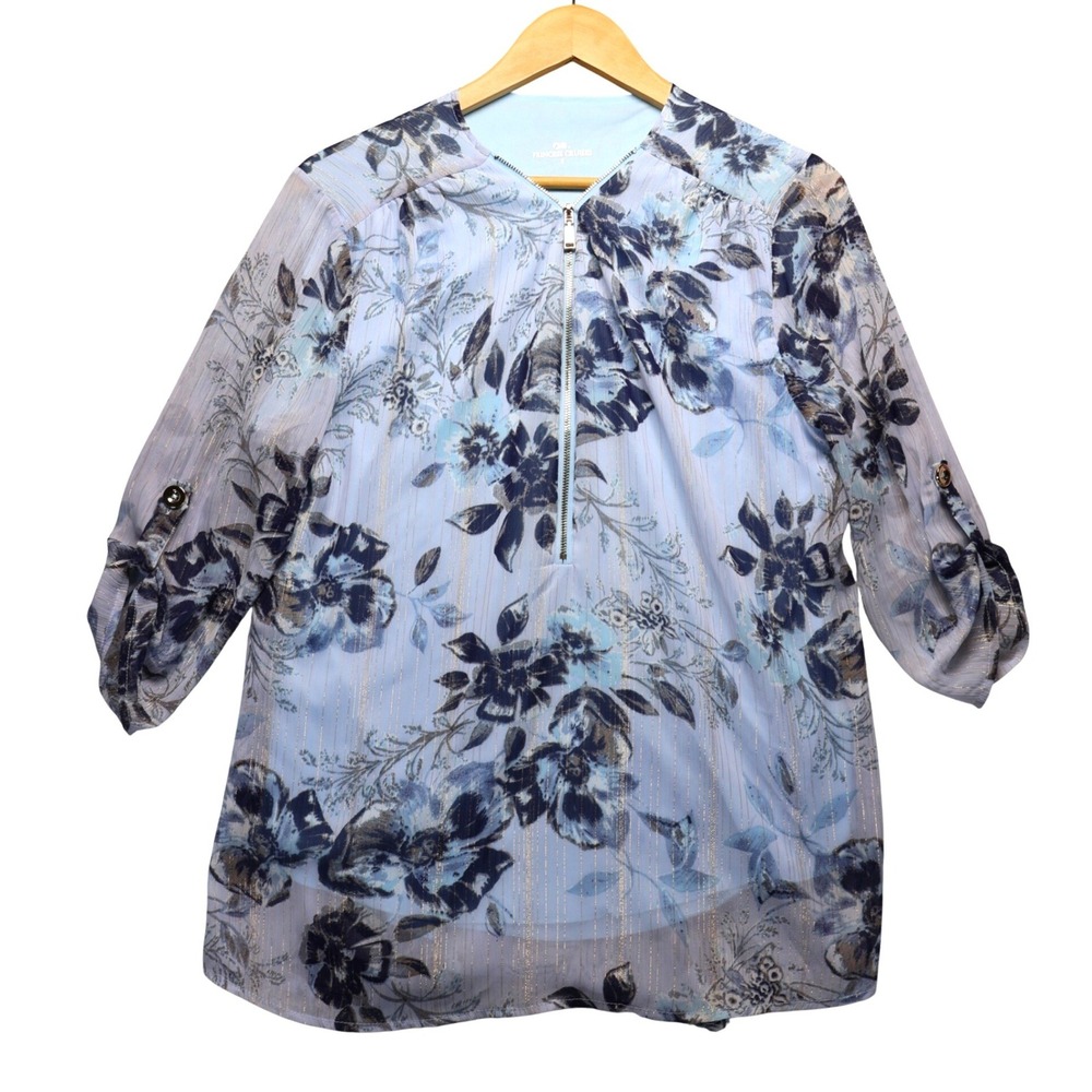 Princess Cruises‎ Women's Blue Floral Zipper Front Lightweight Top Retro Y2K S